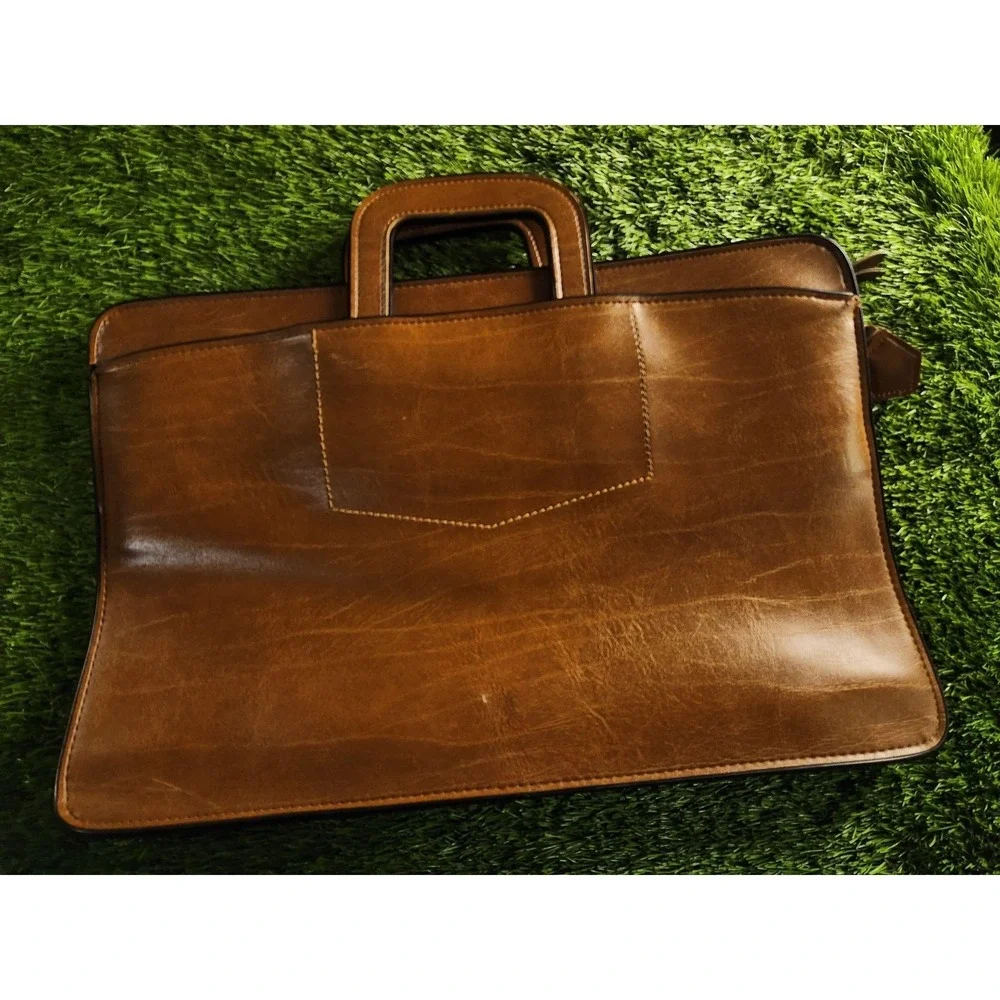 Vintage Pegasus USA Brown Leather Briefcase Slim Document Bag Professional Case
